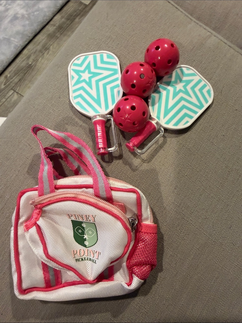 VEUC American girl doll Pink and Teal Pickleball Set with Carry Bag